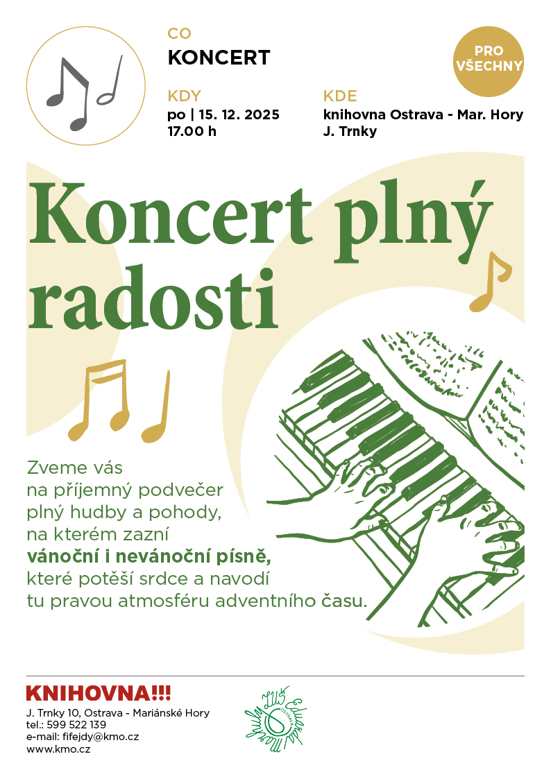 Srdečně zveme na Koncert plný radosti v pondělí 15.12.2025 v 17:00hod.
