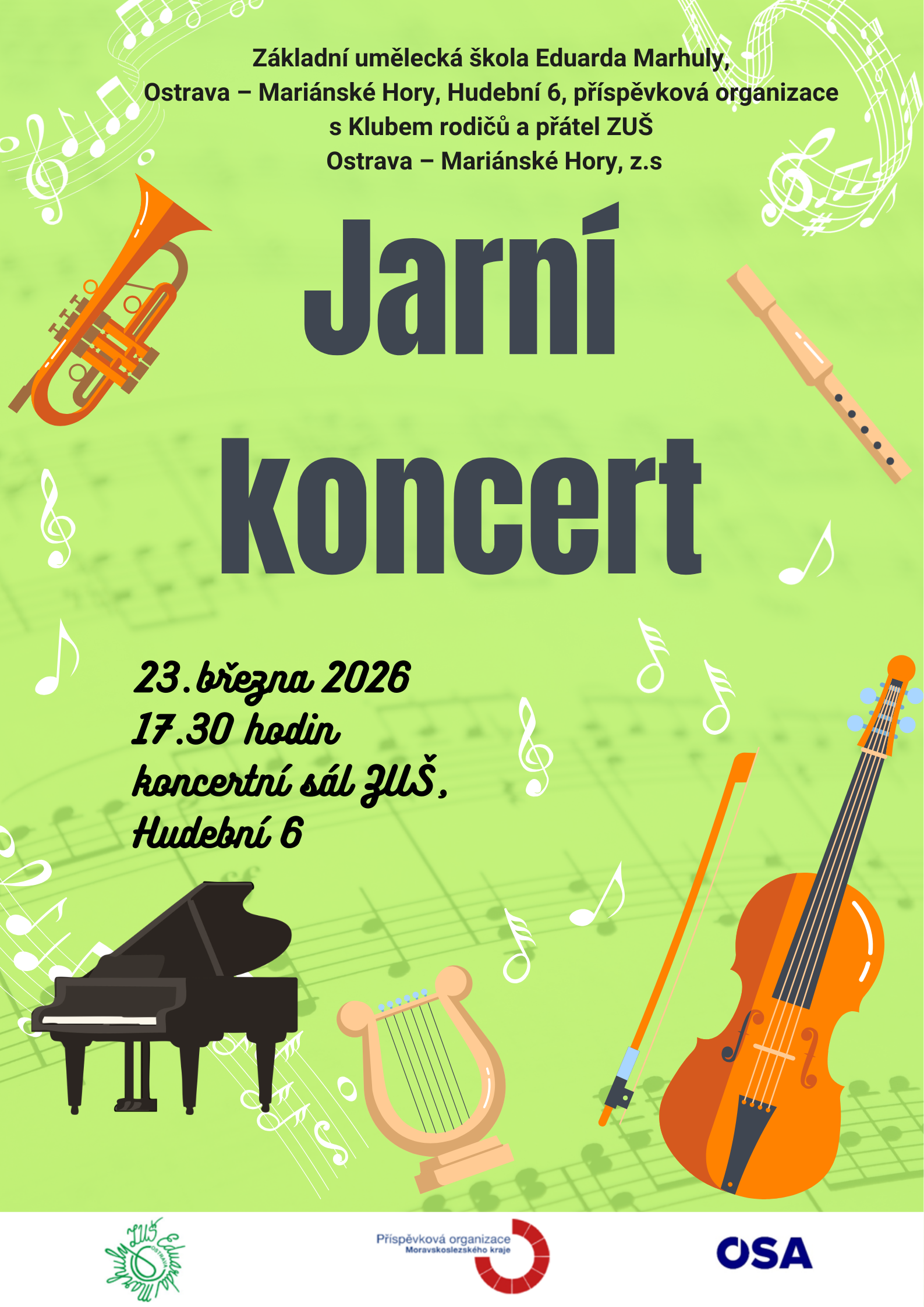 Srdečně zveme na Žákovský koncert v pondělí 23.03.2026 od 17.30 hodin