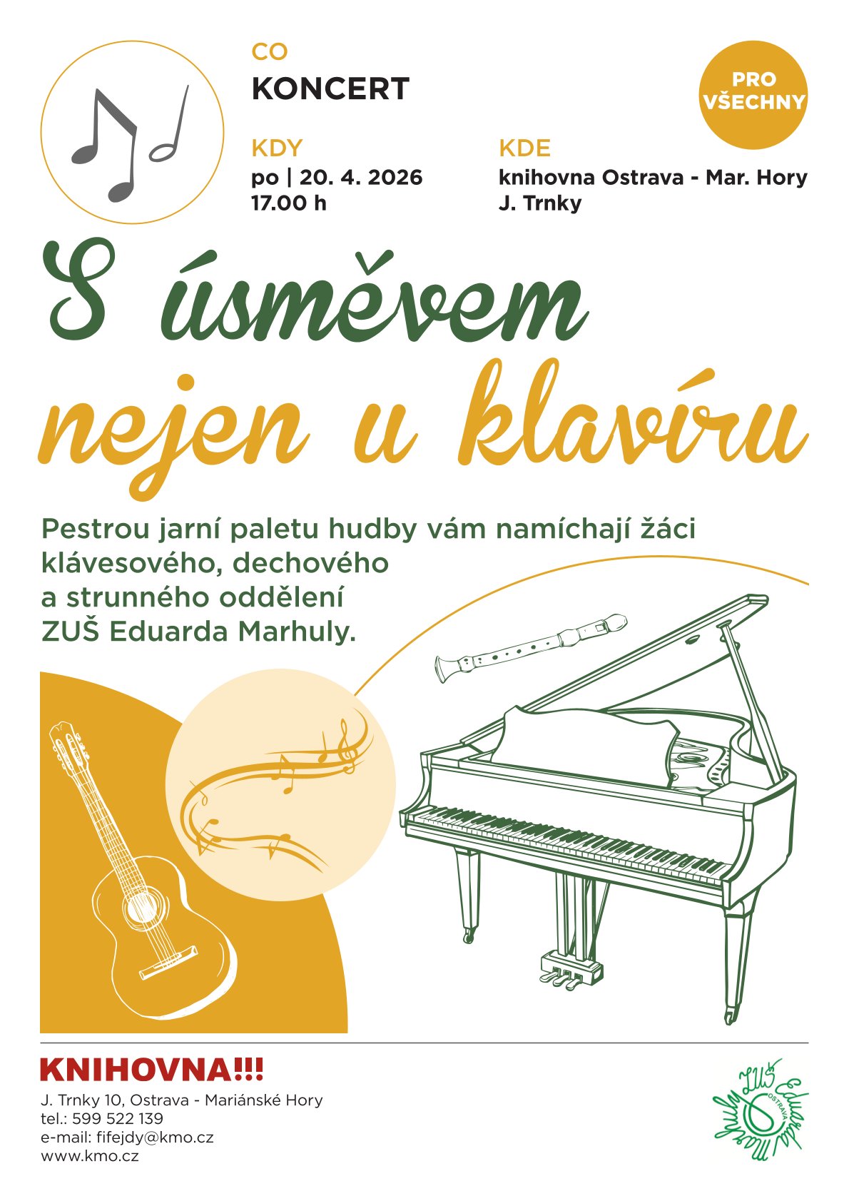 Srdečně zveme na Koncert S úsměvem nejen u klavíru 20. 4. 2026 v 17:00