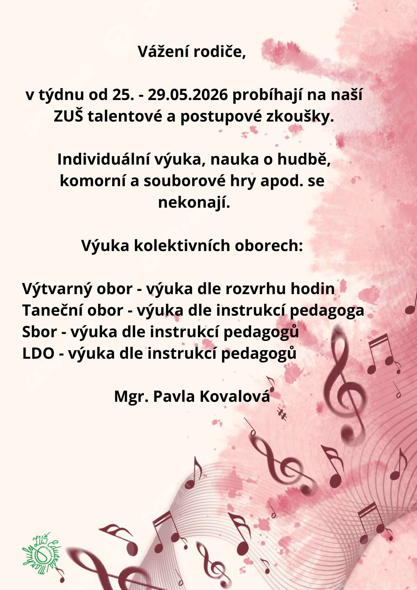 Informace k výuce v týdnu 25. – 29. 5. 2026