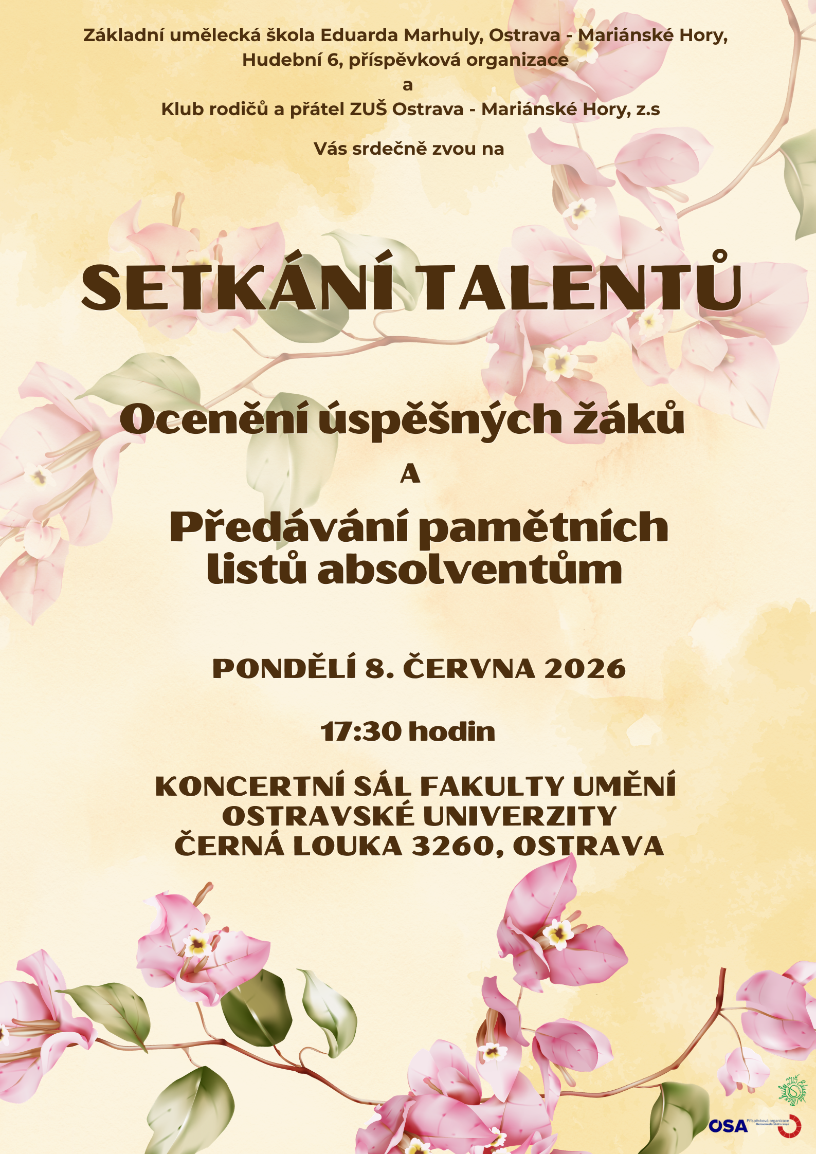 Setkání talentů – Ocenění úspěšných žáků a předávání pamětních listů absolventům